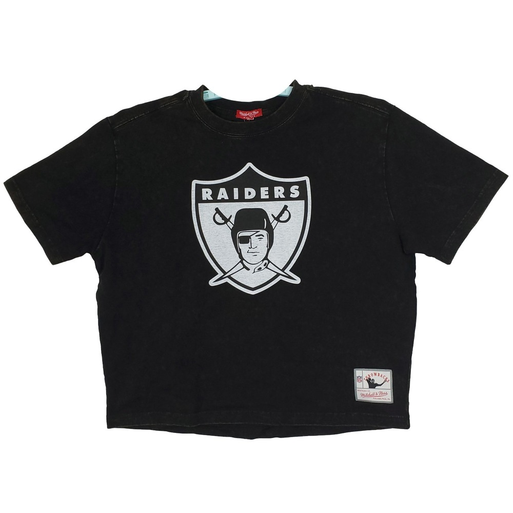 Oakland Raiders Mitchell & Ness NFL Womens Medium Crop Shirt Acid Wash Black NWT